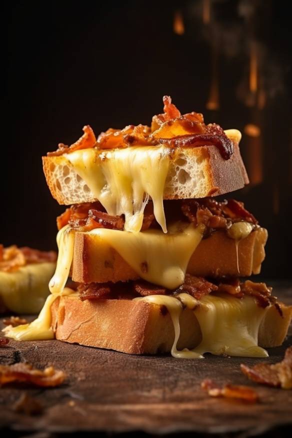 Schneller herzhafter Snack mit Baguette, Speck und Käse