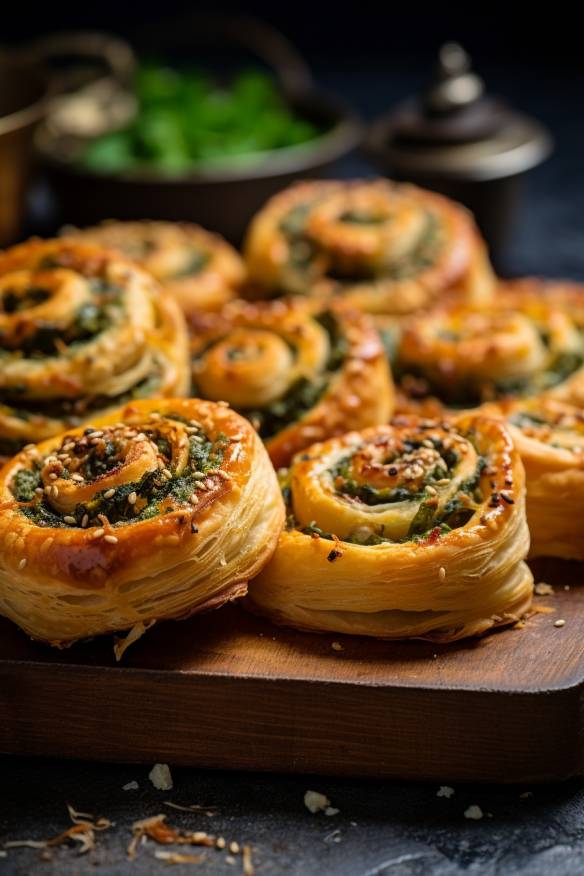 Schnelle Blätterteig-Schnecken mit Spinat und Feta