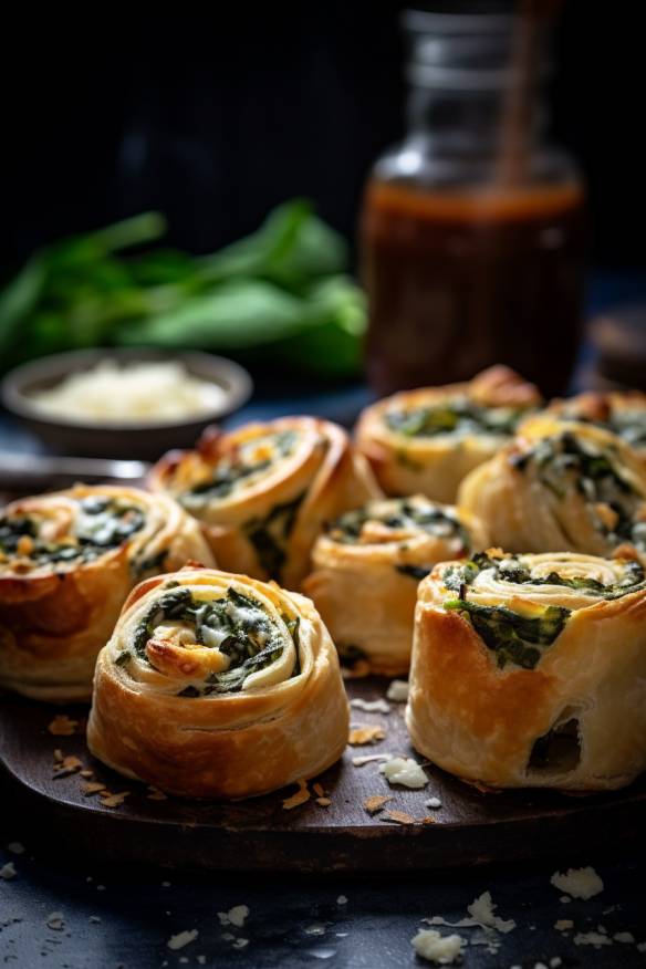 Schnelle Blätterteig-Schnecken mit Spinat und Feta