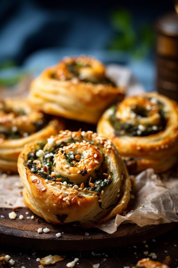 Schnelle Blätterteig-Schnecken mit Spinat und Feta