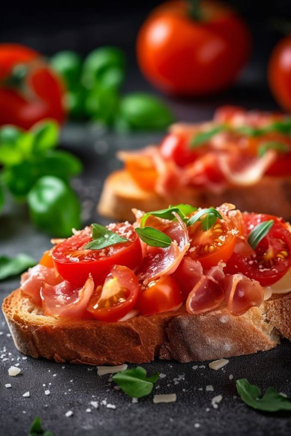 Schnelle Toast-Häppchen mit Tomaten, Paprika und Schinken.