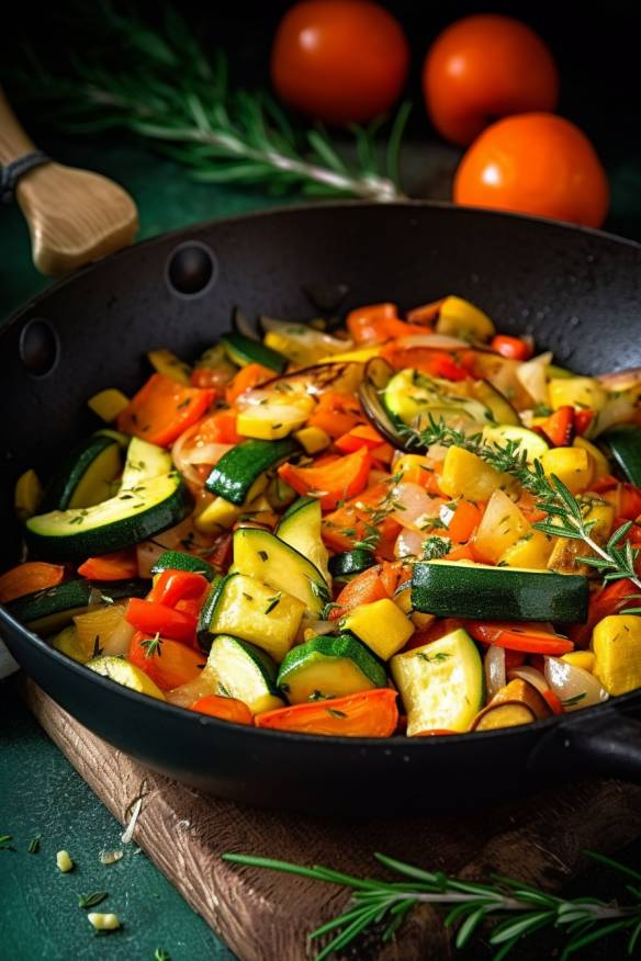 Schnelle Gemüsepfanne mit Karotten, Zucchini und Paprika