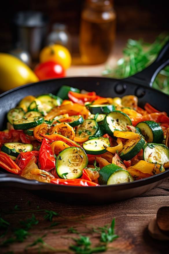 Schnelle Gemüsepfanne mit Karotten, Zucchini und Paprika