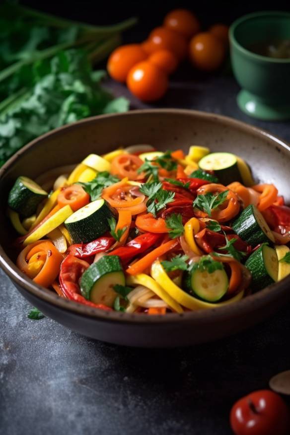 Schnelle Gemüsepfanne mit Karotten, Zucchini und Paprika