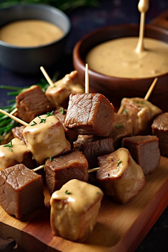 Roastbeef-Häppchen mit Senf-Dip