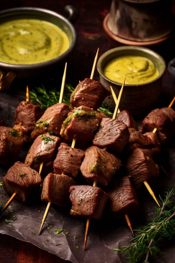 Roastbeef-Häppchen mit Senf-Dip