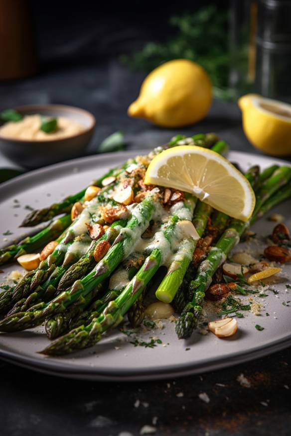 Gebratener Spargel mit Zitronen-Knoblauch-Dressing