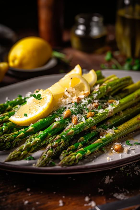 Gebratener Spargel mit Zitronen-Knoblauch-Dressing