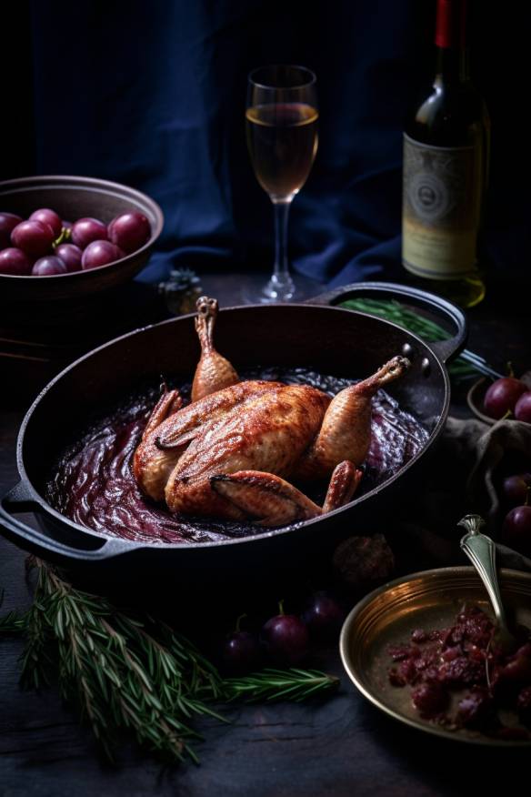 Gebratener Fasan mit Rotwein-Schalotten