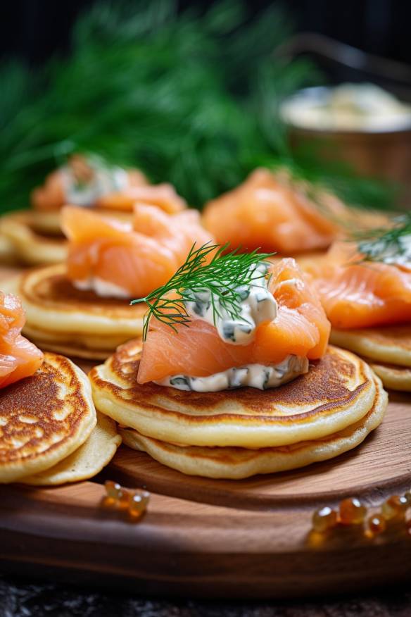 Russische Blini mit Lachs und Frischkäse