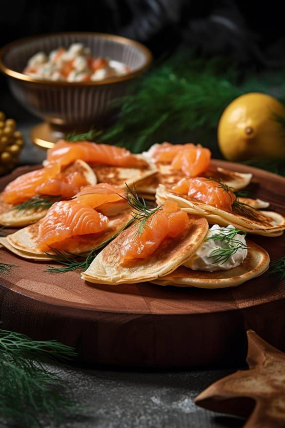 Russische Blini mit Lachs und Frischkäse