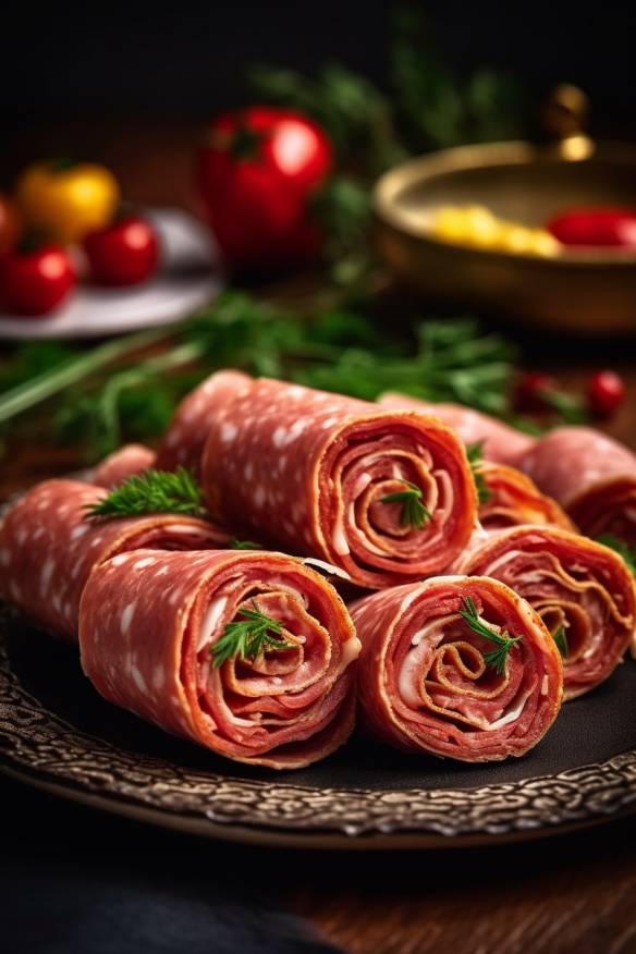 Salami-Fingerfood auf einem Teller