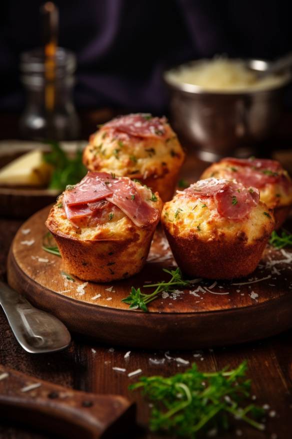 Salami-Muffins auf einem Teller angerichtet.