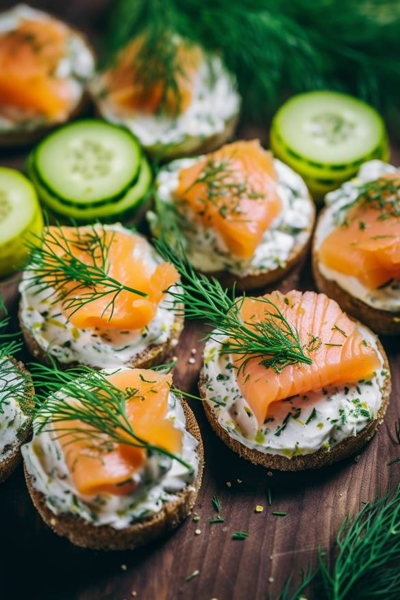 Lachs-Gurken-Häppchen mit Frischkäse, Dill und Zitrone