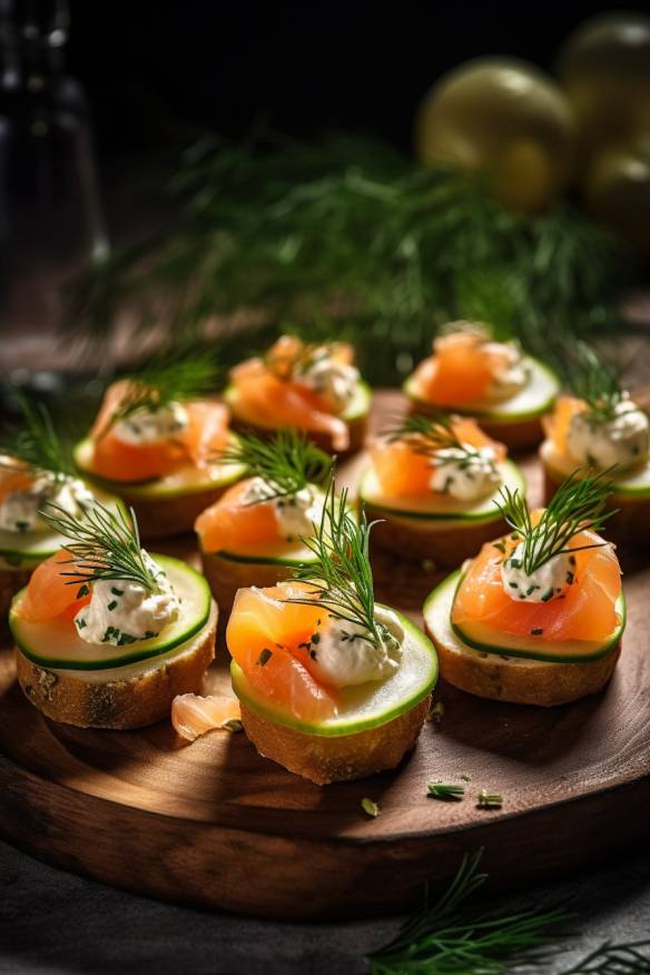 Lachs-Gurken-Häppchen mit Frischkäse, Dill und Zitrone