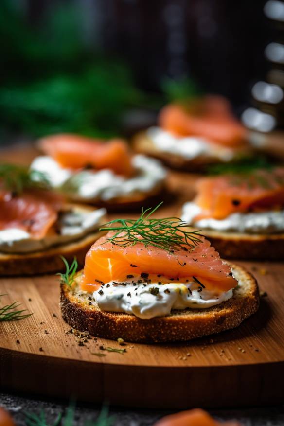 Lachs-Pumpernickel-Häppchen mit Frischkäse und Dill