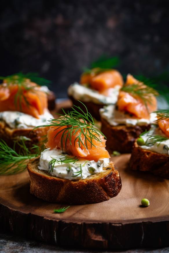 Lachs-Pumpernickel-Häppchen mit Frischkäse und Dill