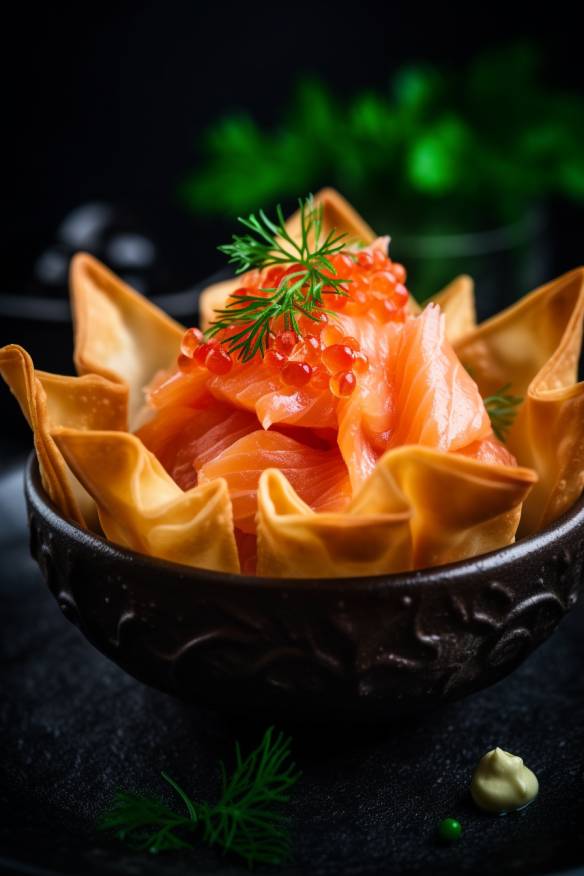 Lachs-Tartar im Wonton-Körbchen