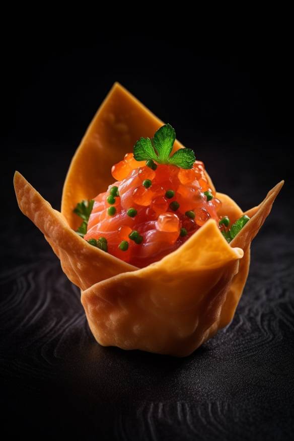 Lachs-Tartar im Wonton-Körbchen