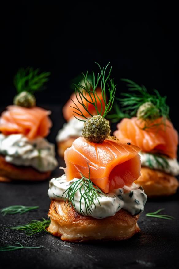 Lachs-Häppchen mit Frischkäse-Creme und Dill