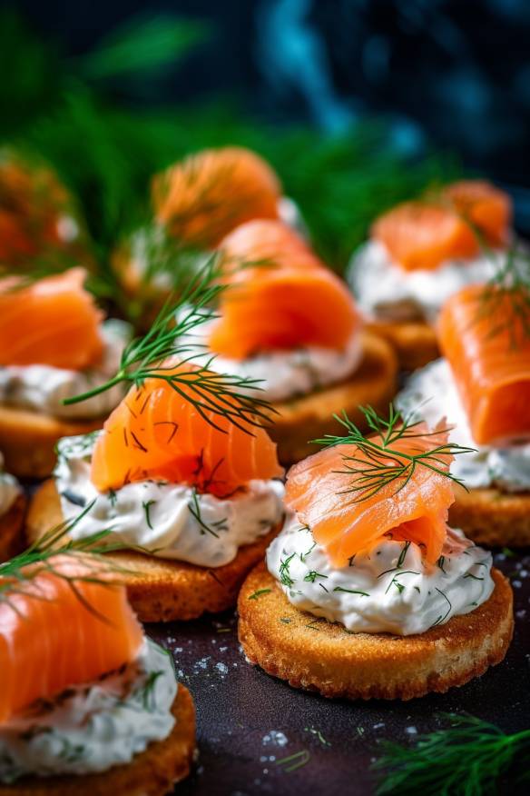 Lachs-Häppchen mit Frischkäse-Creme und Dill