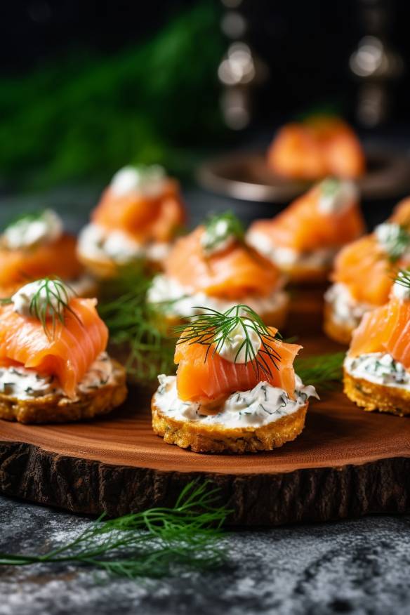 Lachs-Häppchen mit Frischkäse-Creme und Dill