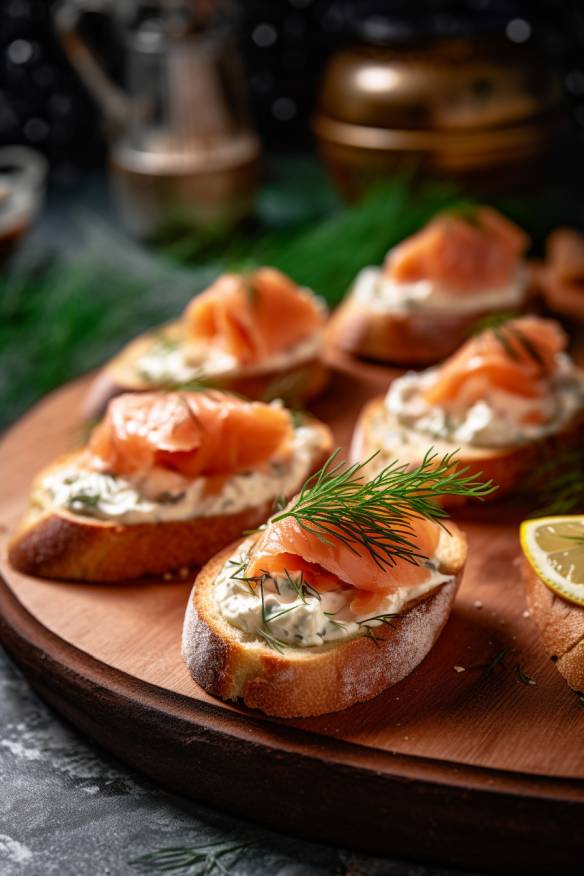 Lachs-Crostini mit Frischkäse und Dill