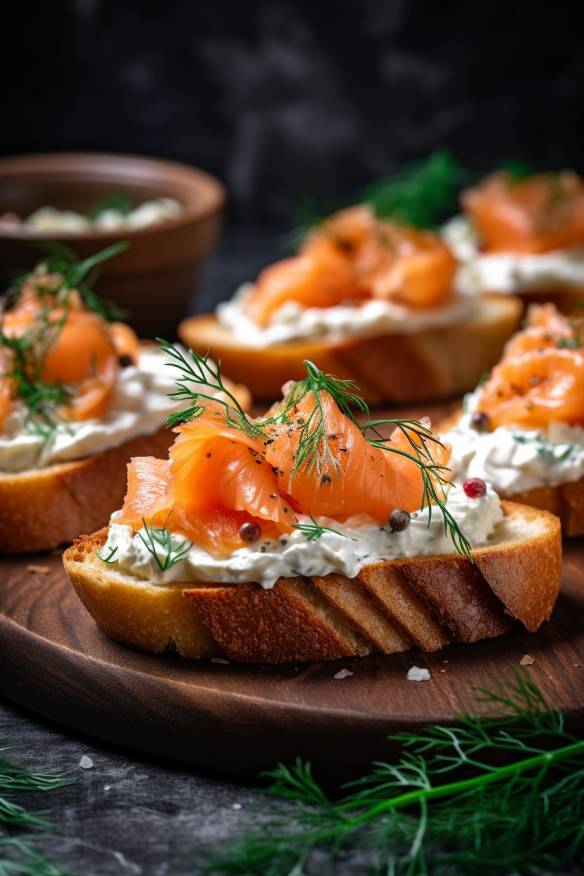 Lachs-Crostini mit Frischkäse und Dill