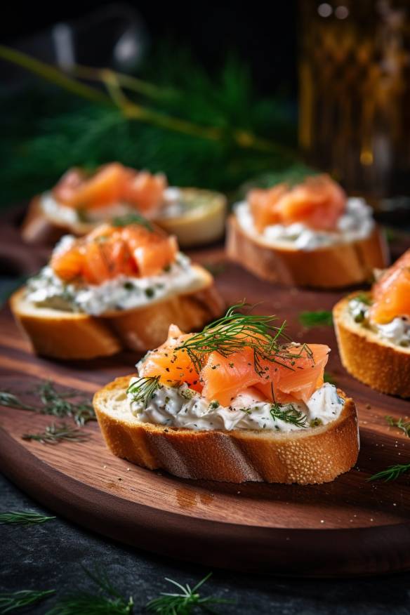 Lachs-Crostini mit Frischkäse und Dill