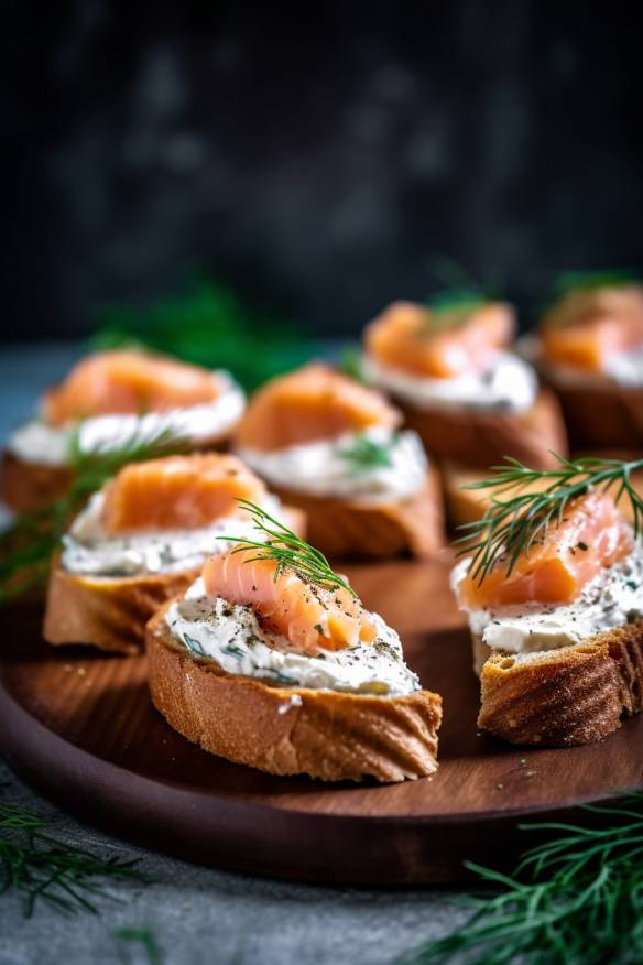 Lachs-Crostini mit Frischkäse und Dill