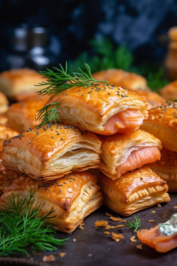 Blätterteig-Lachs-Taschen als Fingerfood.