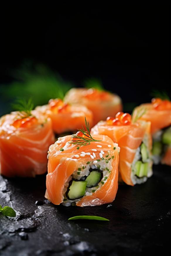 Lachs-Röllchen als Fingerfood mit Frischkäse und Gurke