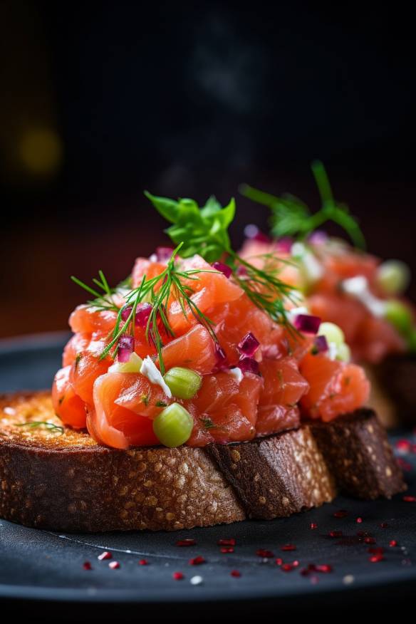 Lachs-Tatar auf Röstbrot.