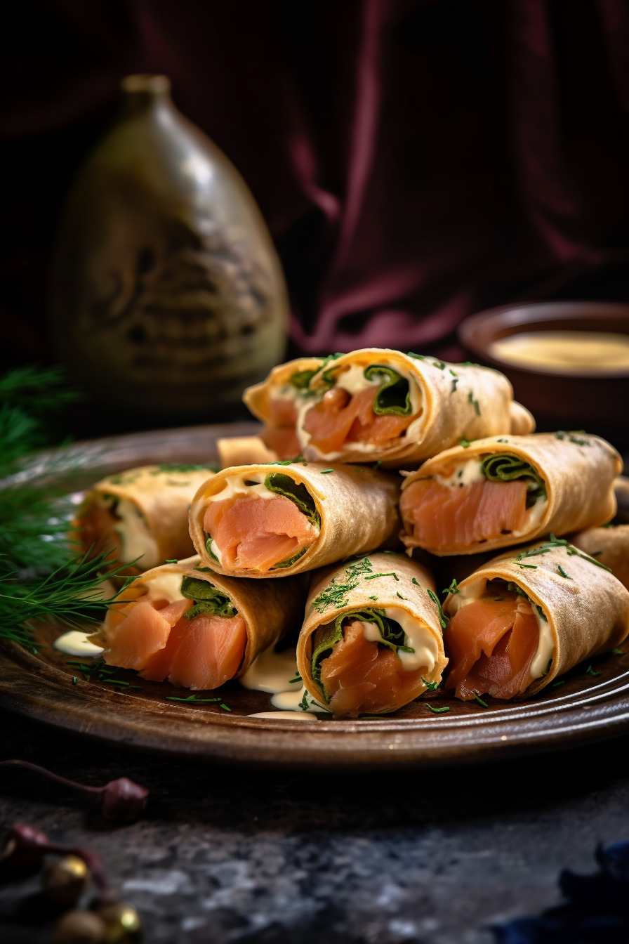 Zucchini-Röllchen Fingerfood auf einem Teller angerichtet