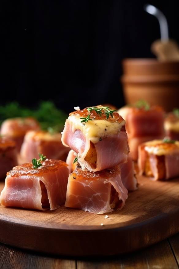 Herzhaftes Hefeteig-Fingerfood mit Käse und Schinken