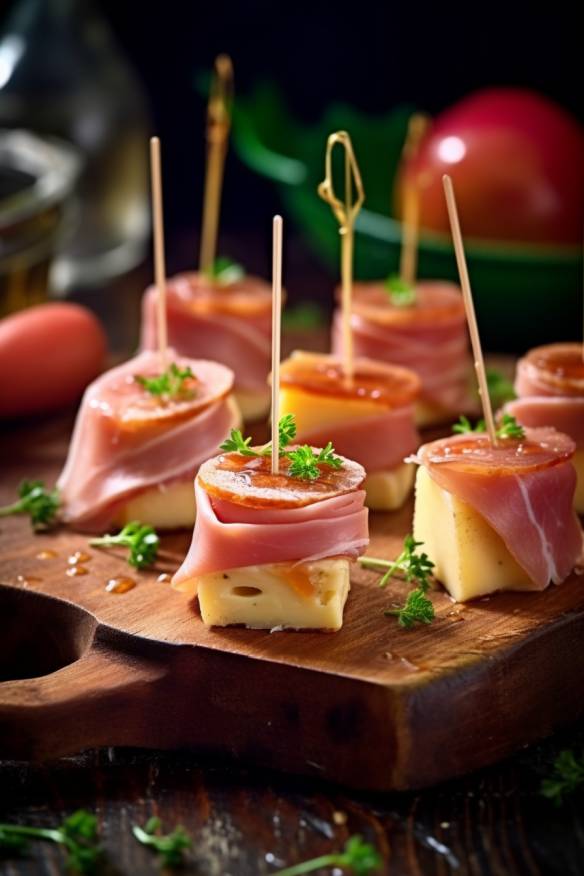 Herzhaftes Hefeteig-Fingerfood mit Käse und Schinken