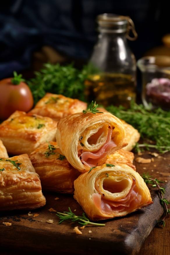 Herzhafte Blätterteigschnecken mit Schinken und Käse