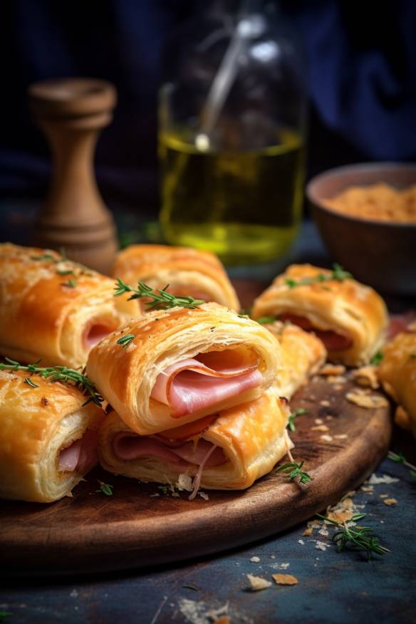 Weihnachtliche Blätterteig-Schnecken mit Pilzen und Käse.