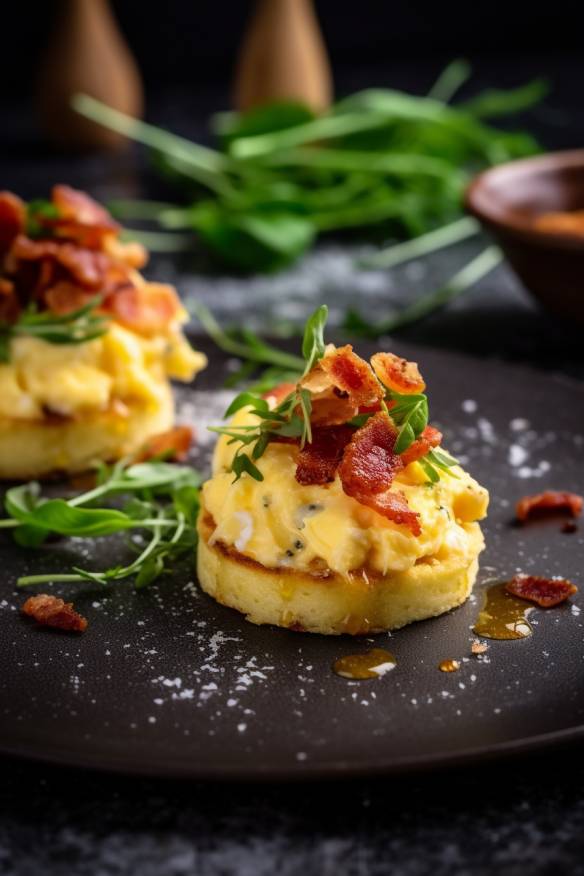 Herzhafte Brunch-Häppchen mit Rührei und Speck