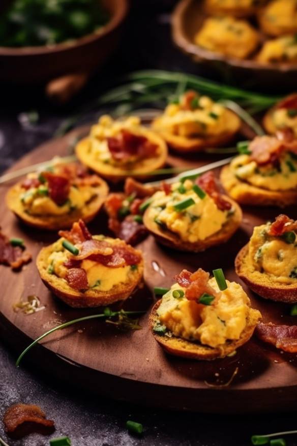 Herzhafte Brunch-Häppchen mit Rührei und Speck