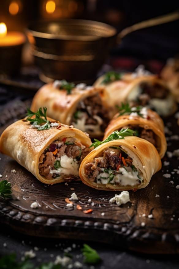 Herzhaftes Fingerfood mit Hackfleisch und Feta.