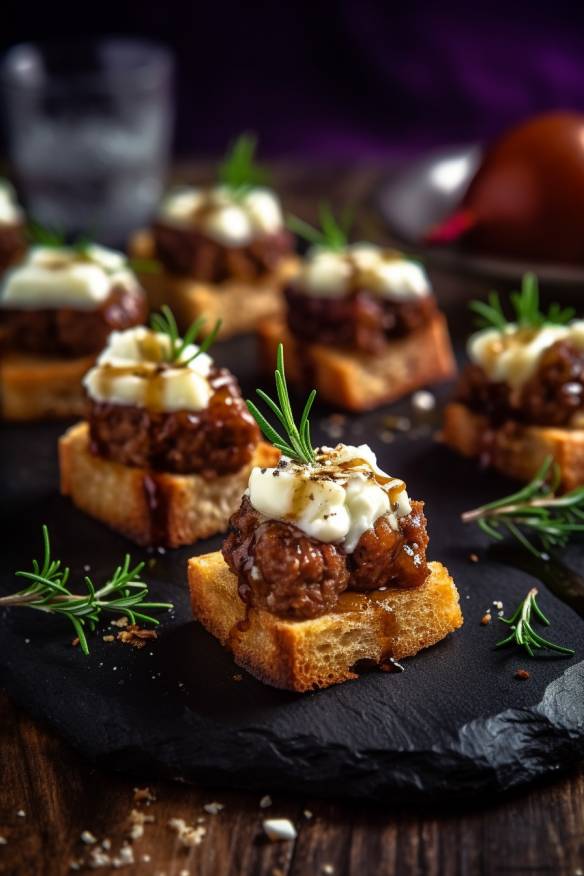 Bayrische Burger Fingerfood mit Rinderhackfleisch, Emmentaler und Zwiebeln