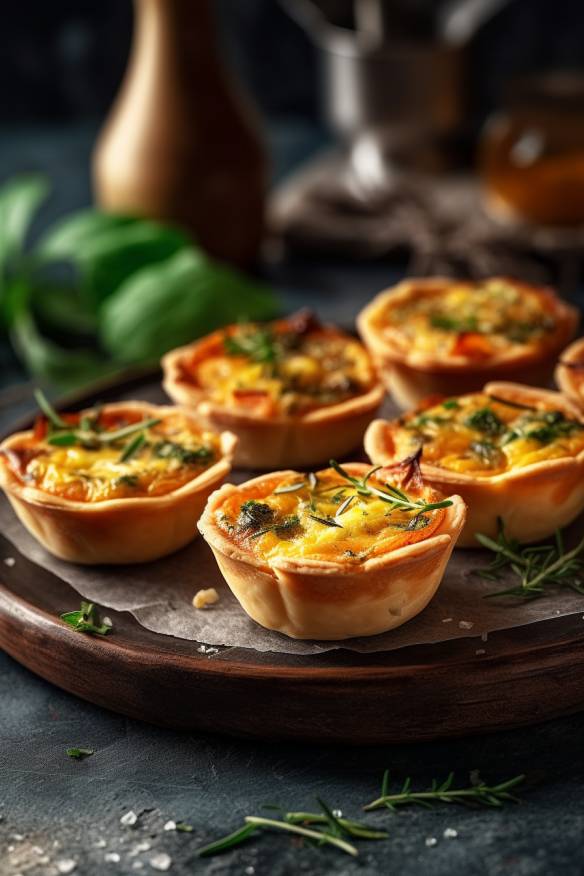 Herzhafte Mini-Quiches auf einem Teller