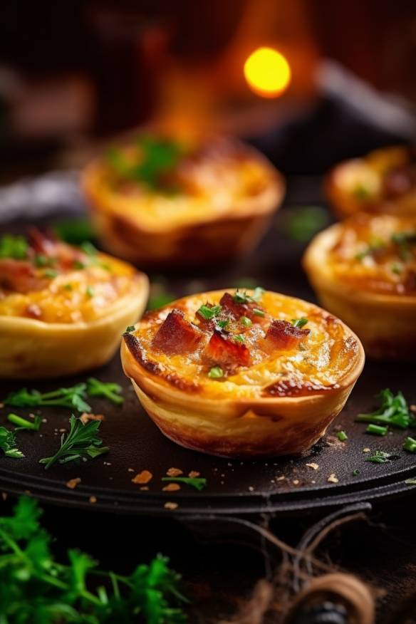 Knusprige Mini-Quiches mit Speck und Zwiebeln