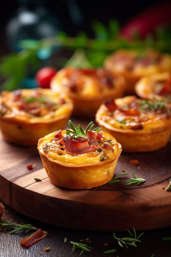 Pikante Mini-Quiches mit Speck und Zwiebeln.