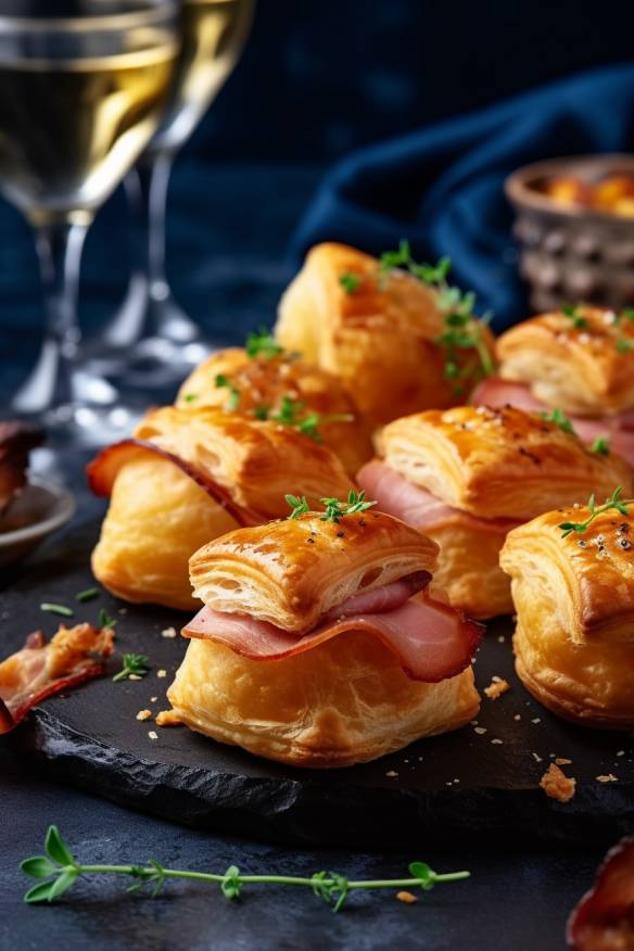 Herzhaftes Blätterteig-Häppchen mit Schinken und Käse