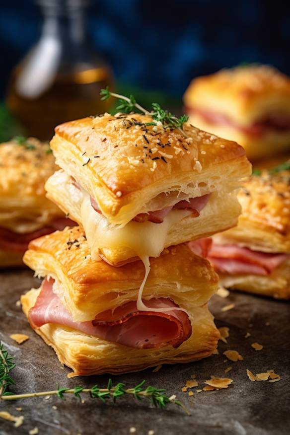 Herzhaftes Hefeteig-Fingerfood mit Schinken und Käse