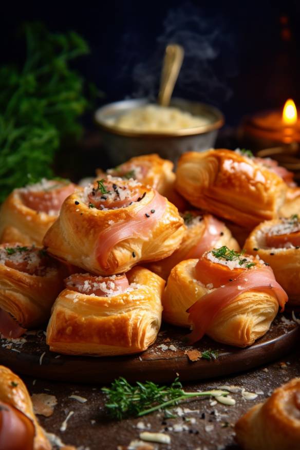 Herzhaftes Blätterteig-Häppchen mit Schinken und Käse