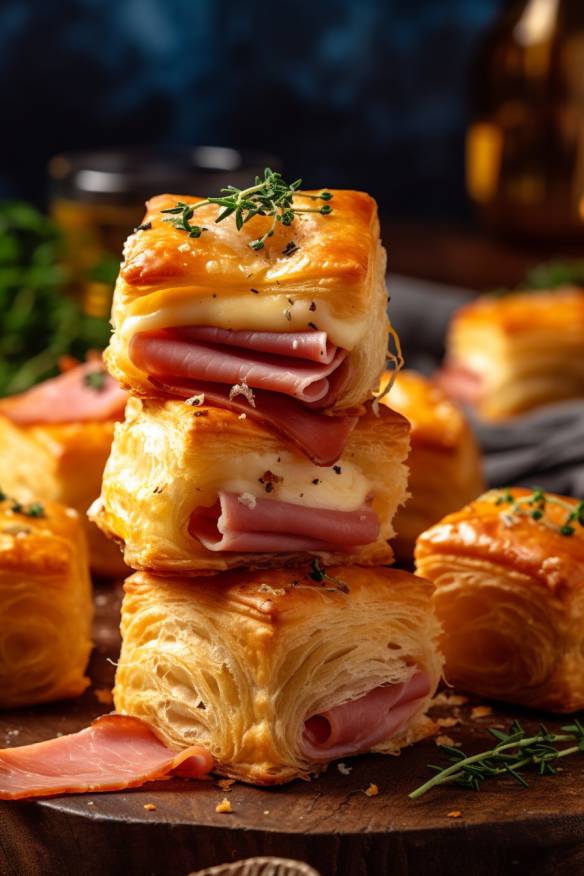 Herzhaftes Hefeteig-Fingerfood mit Schinken und Käse