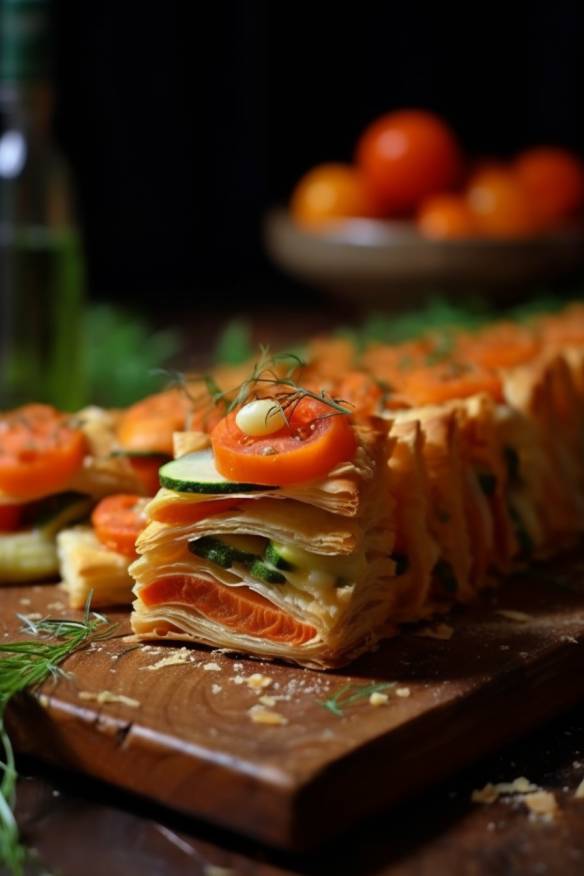 Herzhaftes Blätterteig-Fingerfood mit Gemüse und Käse